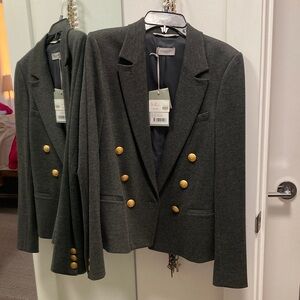 Charcoal Double-Breasted Blazer with Gold Buttons